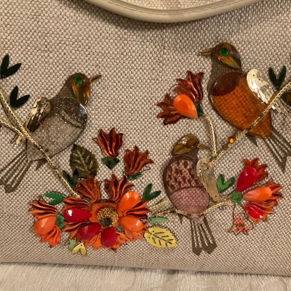 VINTAGE 1960s Bejeweled Box Bird Flower Canvas Handbag - Picture 10 of 10